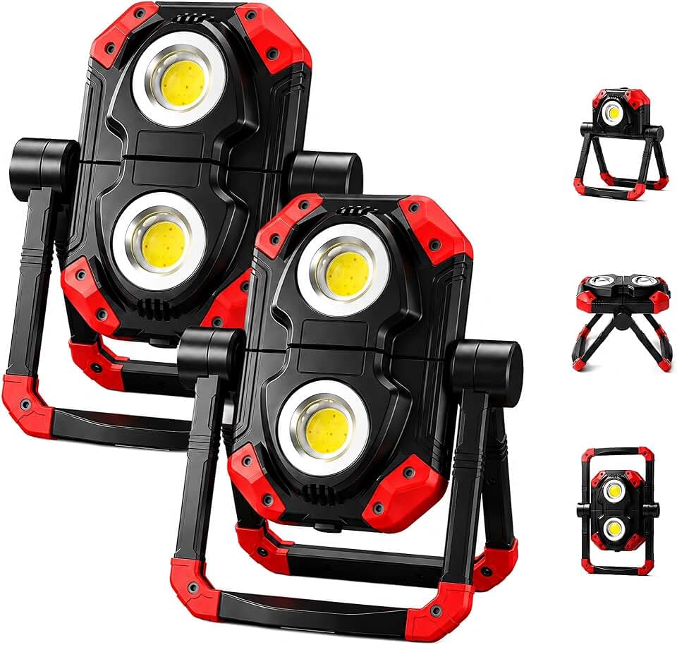 YZONI M6 2-Pack LED Work Light, 2500LM Rechargeable Magnetic COB Shop Light | 2 Pack 2500LM USB-C Rechargeable Magnetic Base 360° Stand Portable Shop Light Car Repair