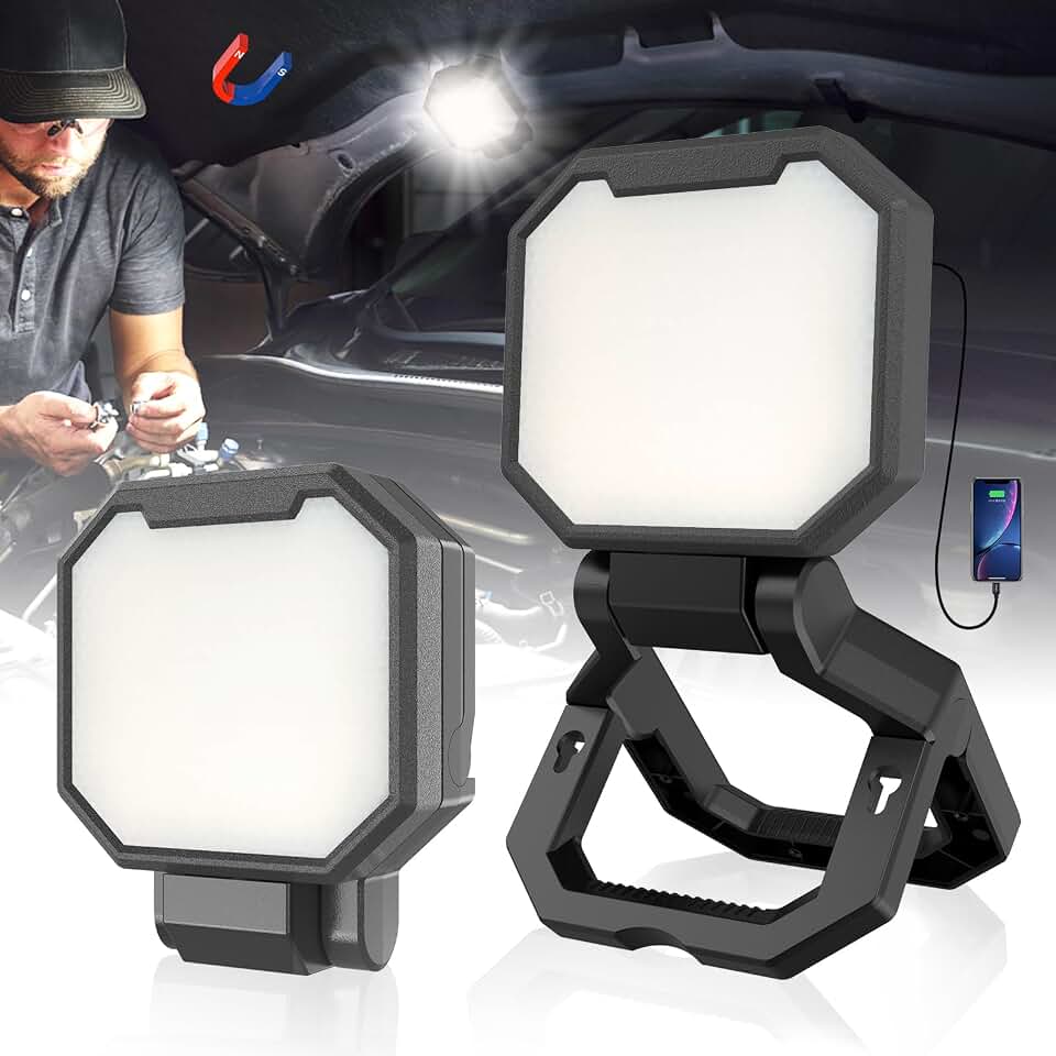 HYPERLITE Rechargeable Work Light 2pack 40W 4000Lumens, Hanging Hook Folding Bracket, Gifts for Grandpa Dad Father's Day, Magnetic Work Light Job Site Lighting for Car Repairing Camping Hurricane