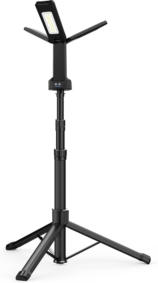 Rechargeable LED Work Light with Stand, Aluminum 67" Portable Cordless Work Light, 8AH Battery, 500/1500/2500 Lumen, 4000/6500K Dimmable Camping Light with Detachable Tripod (Carrying Bag Included)