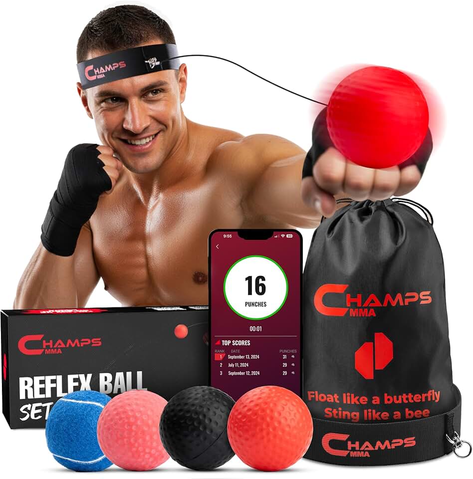 Champs MMA Boxing Reflex Ball Kit with Punch Counter App – Hand-Eye Coordination &amp; Speed Training Set