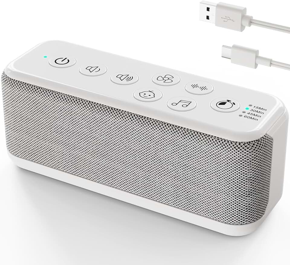 White Noise Machine, Sound Machine for Office Privacy, Sleep and Focus | 42 Non-Looping Sounds, 3000mAh USB-Rechargeable Battery, Dual Speakers, Auto-Off Timer, 8 Volume Levels and Memory