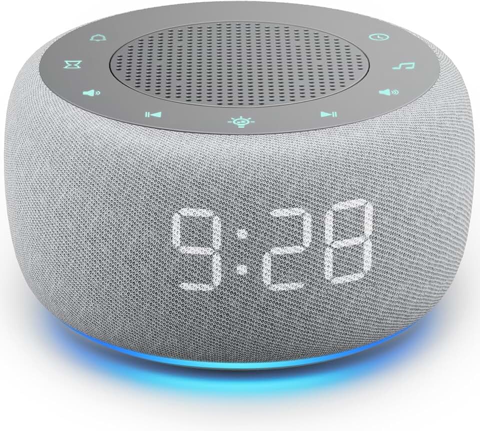 Buffbee Alarm Clock with Sound Machine for Bedrooms – 2-in-1 White Noise Machine for Sleep, Gentle Wake-Up with Soft Alarm Sounds, Ambient Night Light, Plug-in, Sleep Better, Wake Gently