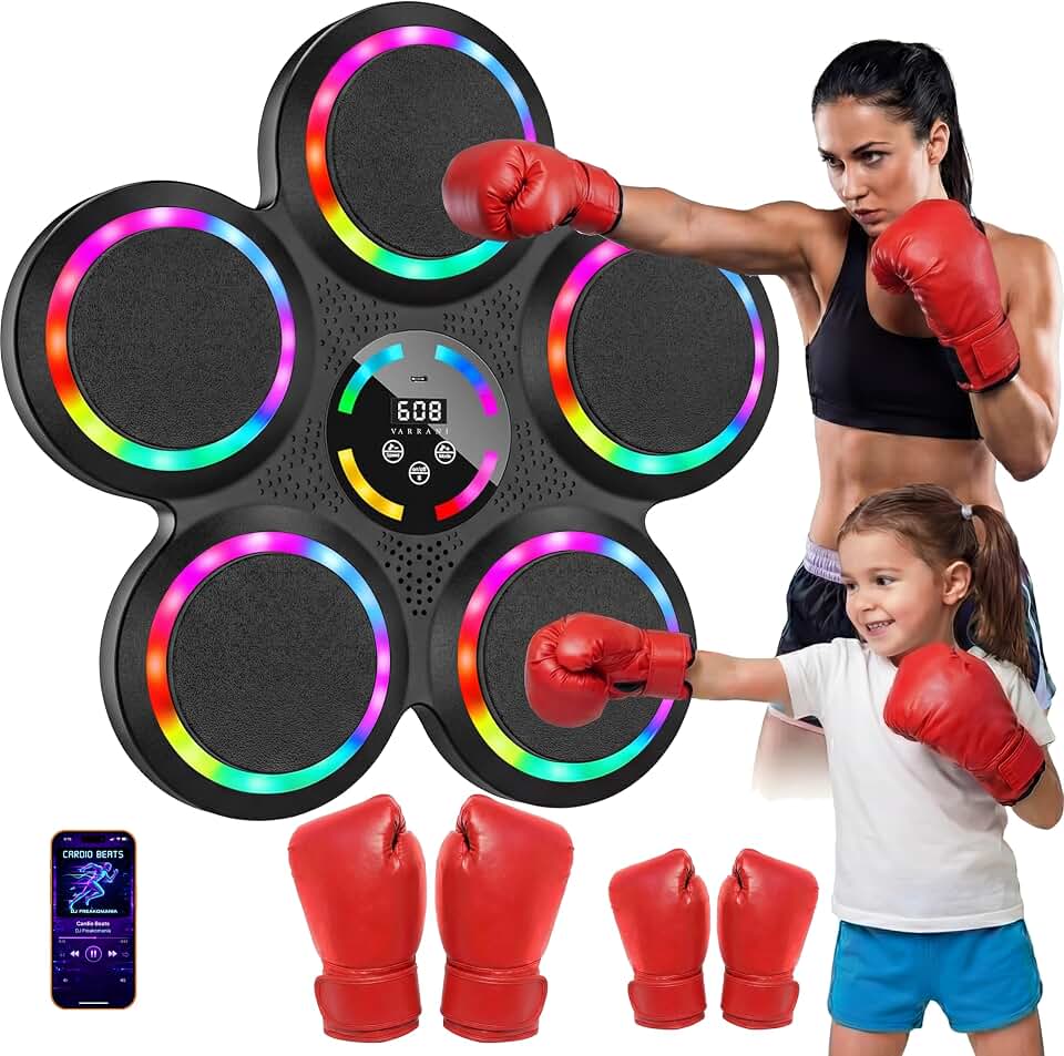 Music Boxing Machine for Kids &amp; Adults w/ 2 Pairs of Gloves &amp; Advanced Joint-Protecting EVA Pads | 2026 Upgraded Punching Game, Advanced Lag-Free Music Sync Chipset, Simple Wall Installation, 9 Speeds 9 Modes