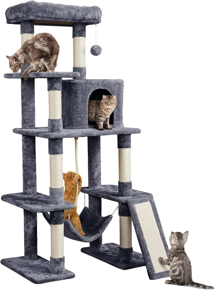 Yaheetech 63in Sturdy Large Cat Tree for Indoor Heavy Cats, Tall Tower | Plush condo, hammock, sisal scratching posts, multi-pet friendly, easy to assemble, stable wide base The Forest Stewardship Council