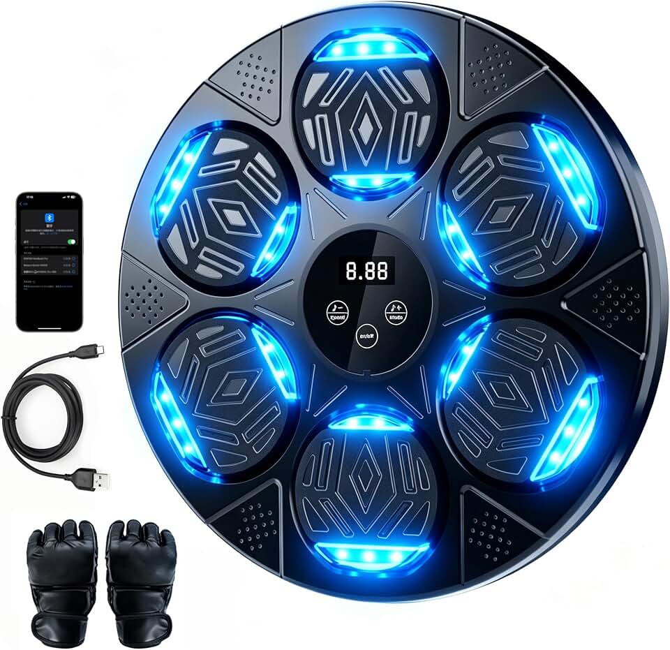 Music Boxing Machine, Wall Mounted Bluetooth Punching Pad with Gloves | Height Adjustable Simple Setup with 5 Levels for Adults and Kids, Bluetooth Music Boxing for All Groups at Home and Office ClimeCo Certified