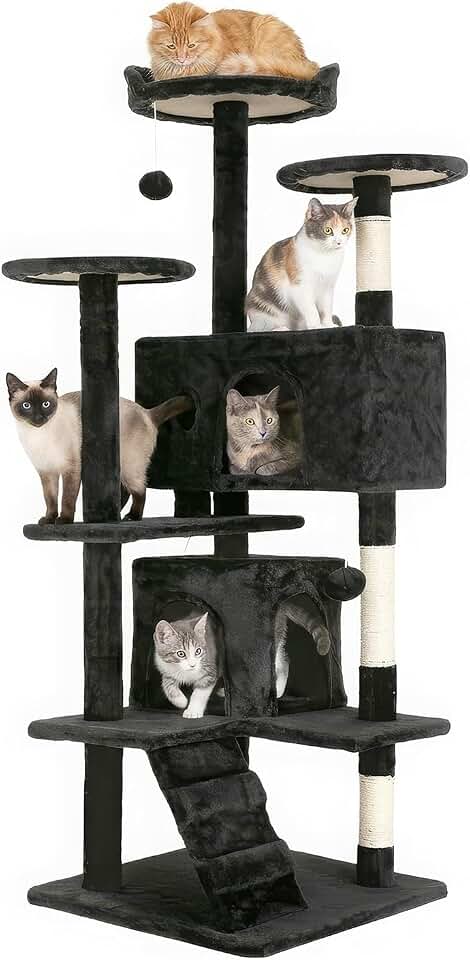 FDW | 54" Cat Tree Tower | Dark Gray | Multi-Level Indoor Activity Center | with Sisal Scratching Posts, Condos, Plush Perches, Hanging Cat Toys | Sturdy, Easy to Assemble | for Kittens &amp; Adult Cats