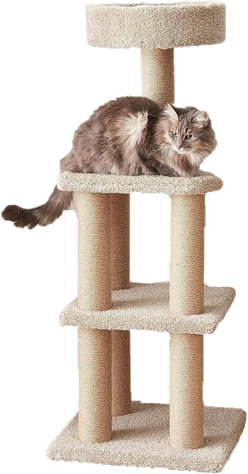 Amazon Basics Cat Tree Tower - Multi-Level Climbing Activity Center for Indoor Cats &amp; Kittens with Scratching Posts, Platform, Jute Rope, Large (45.9"H), Beige