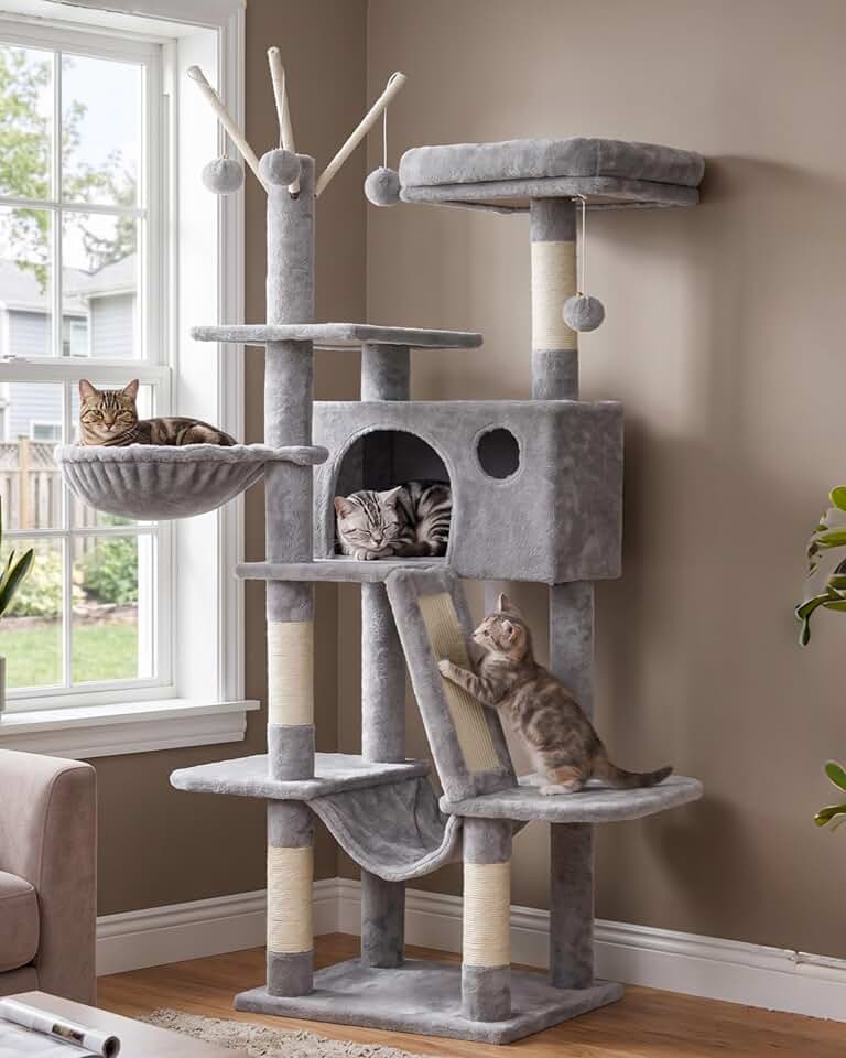 Hey-brother Cat Tree Tower with Padded Platform Bed, Hammock, MPJ019-SW Global Recycled Standard