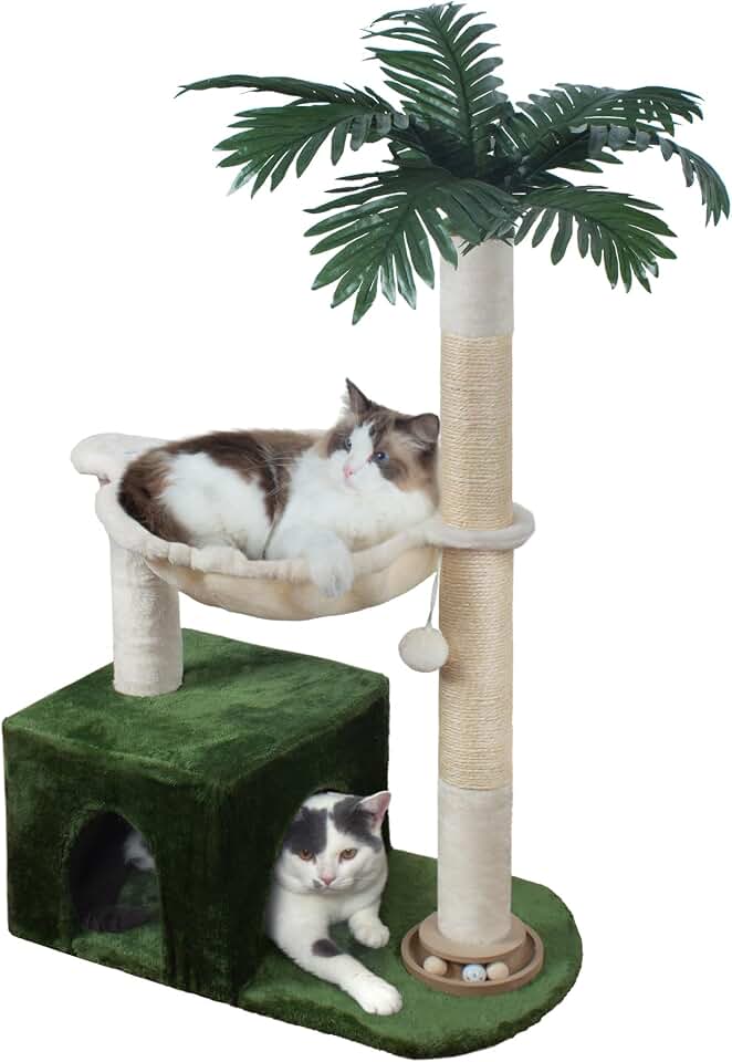 Fantasreen Cat Tree 38'' Tower with Large Hammock, Track Balls for Indoor Cats