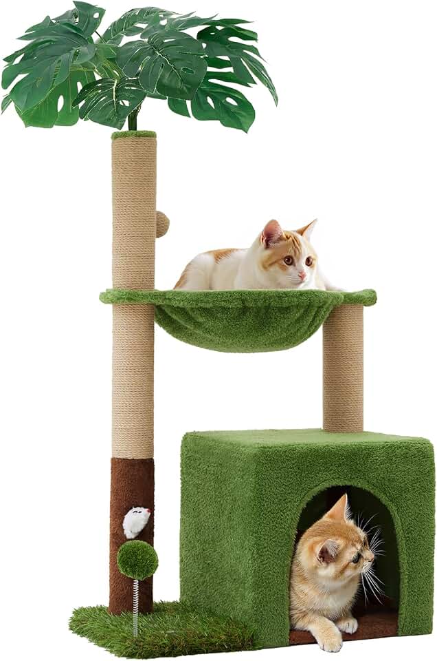 Woochpet 37"Cat Tree Tower With Scratching Post,Cozy Hammock For Indoor Cat | Multiple Cats,Heavy Duty,Sturdy,Corner Cat Condo,Cat Hammock,Green Cat Tree Global Recycled Standard