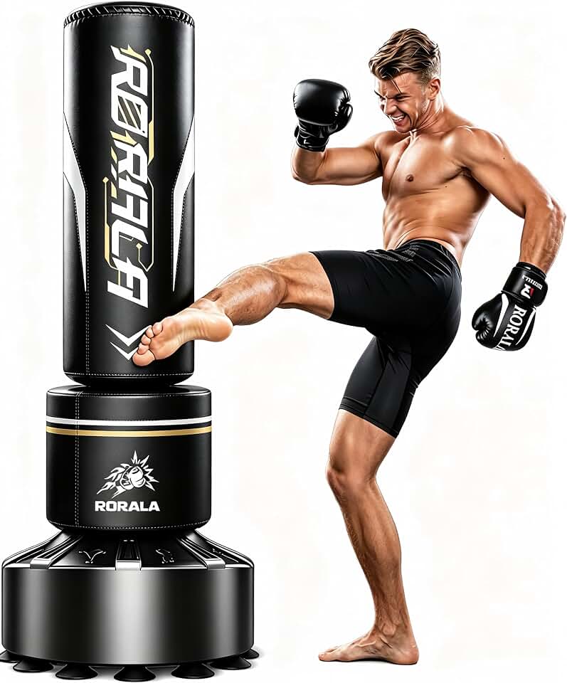 RORALA Punching Bag with Stand 70"-203lbs, Freestanding Heavy Boxing Bag Including 12OZ Boxing Gloves for Adult Youth Gift Choice Upgraded ClimatePartner certified