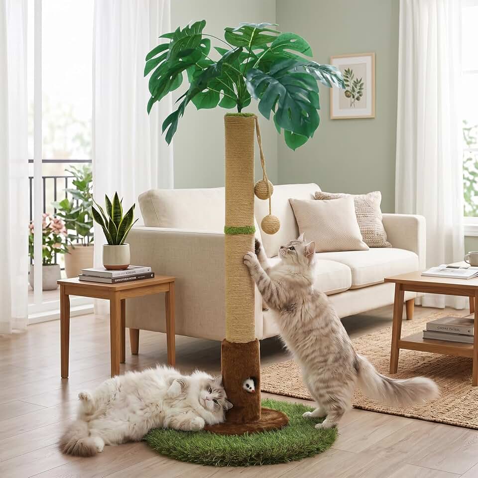 Woochpet 35" inch Cat Scratching Post,sisal cat Scratcher Tree with Leaves | Scratching Post for Indoor Cats and Kitten,cat scratch post with cat toys Global Recycled Standard