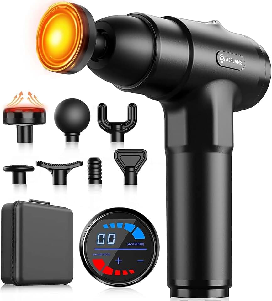 Massage Gun with Heat Massager Deep Tissue Muscle Massager Gifts for Men | Back Massager for Athletes for Pain Relief Percussion Handheld Massage Gun Birthday Gifts for Him 7Heads&amp;Silent Carrying case Global Recycled Standard