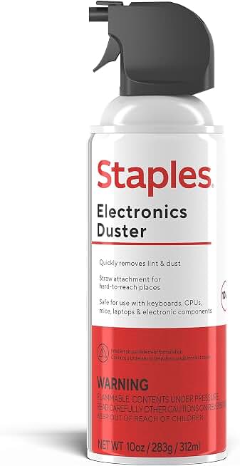 Staples Compressed Air Duster, 10 oz Can, Electronics &amp; Keyboards, Office | Blasts away dust and debris from laptops, vents, and hard-to-reach office equipment.
