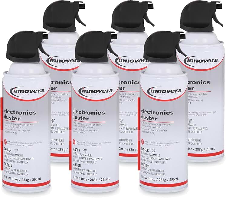 Innovera Compressed Air Duster Cleaner | 6 Count; Powerful Compressed Air Stream Quickly Removes Dust, Dirt, Lint, and Debris from Hard-To-Reach Areas
