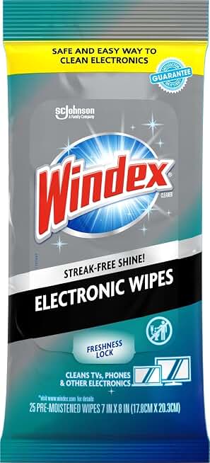 Windex Electronic Cleaning Wipes, Anti-Static &amp; Ammonia-Free, 25 Count | Pre-Moistened Wipes for Monitors, Computer Screens, Laptops, TVs, Phones &amp; More, Resealable Pack with Freshness Lock