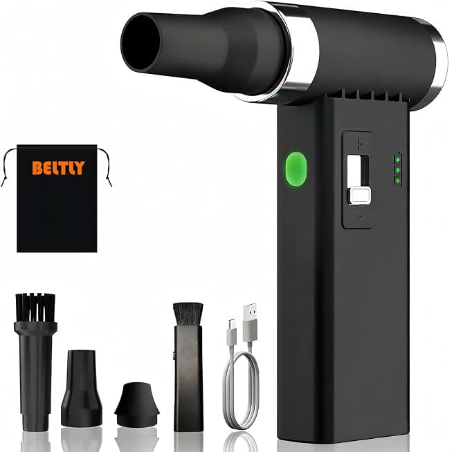 FT03 Compressed Air Duster, 1-100 Stepless Speed Adjustable | Powerful Electric Dust Blower, 110000RPM Brushless Motor, Cordless Jet Fan for Keyboard, PC, Car &amp; Outdoor Cleaning, Black