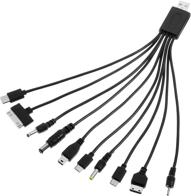 QfwdfcTrenz 10 in 1 USB Cables, Universal USB to Multi Plug Cell Phone Charger, Universal Multiple Charging Cord Charging Cable with 10 Ports for Cell Phones Speaker MP3 MP4