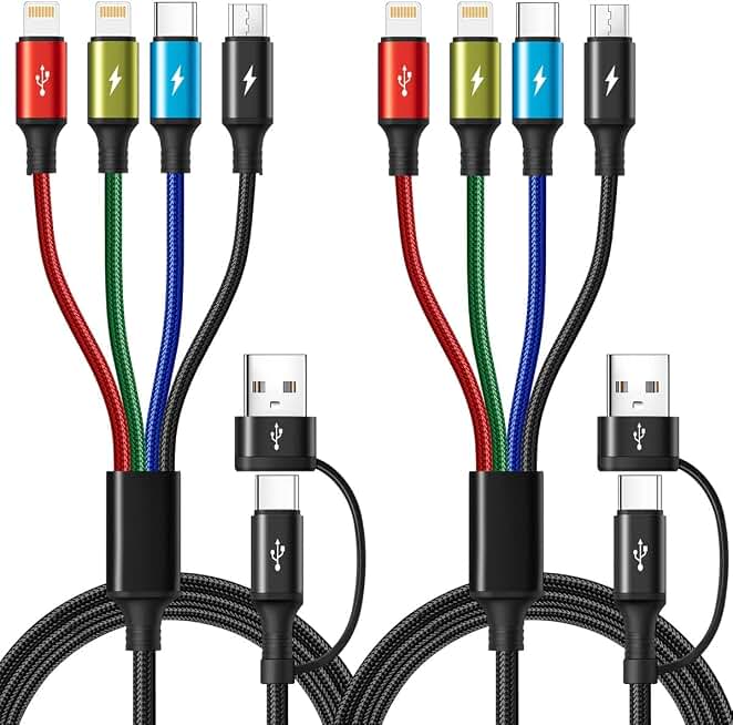 Minlu 6 in 1 Multi Charging Cable, USB A/USB C Charger Cable, 2 Pack 6Ft | Universal Charger Cord for Multiple Devices, Lightning/Type C/Micro USB Ports for iPhone, Galaxy, Tablets, Switch, Car,Office
