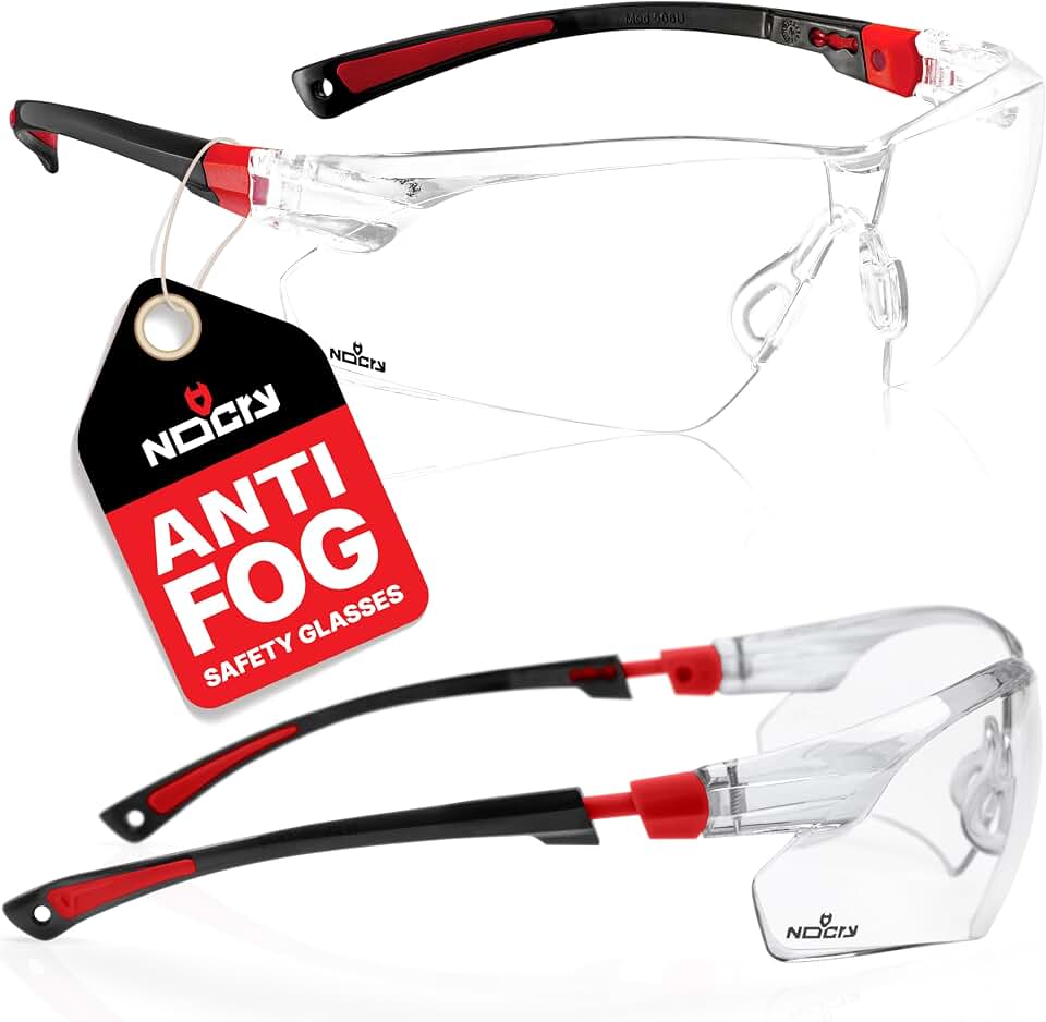 NoCry Clear Safety Glasses for Men and Women with Anti-Fog and Scratch Resistant Wrap Around Lenses, Adjustable Temples and Nose Pads — ANSI Z87 Certified Protective Eyewear with 100% UV Shielding