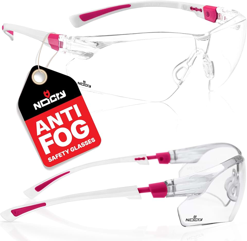 NoCry Clear Safety Glasses for Women with Adjustable Frames — Anti Fog Safety Glasses with 100% UV Protection &amp; Scratch Resistance, ANSI Z87.1 Rated — Perfect Safety Goggles for Women, Nursing Goggles