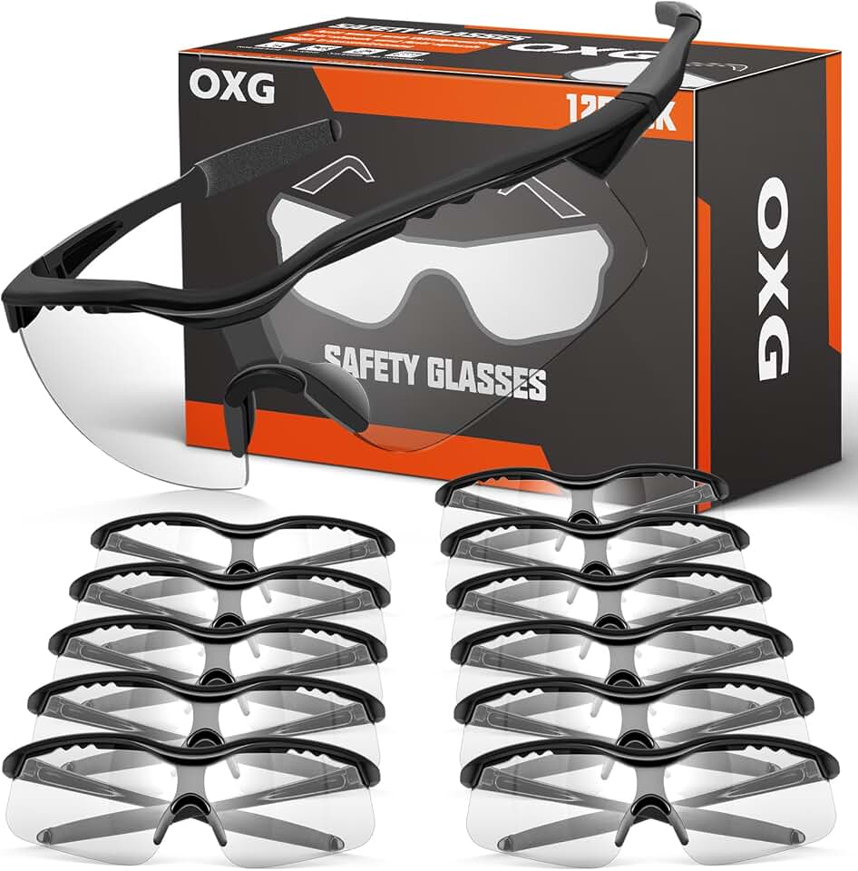 OXG 12 Pack Safety Glasses, ANSI Z87.1 Protective Eyewear for Men Women | UV Protection Anti-Scratch Impact Resistant
