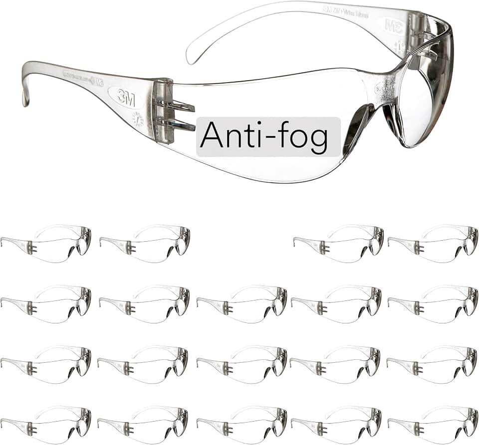 3M Safety Glasses, Virtua, Clear Lens, Clear Frame, ANSI Z87 | Anti-Fog, Scratch Resistant, Unisex, Affordable Eye Protection, Lightweight, Wraparound Coverage, Pack of 20