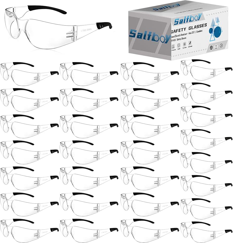 Salfboy Ansi Z87.1 Certified Safety Glasses, Bulk Protection Glasses | Clear Safety Glasses for Men, with Soft Silicone Legs, Scratch Resistant, Impact Resistance, for Construction, Woodworking