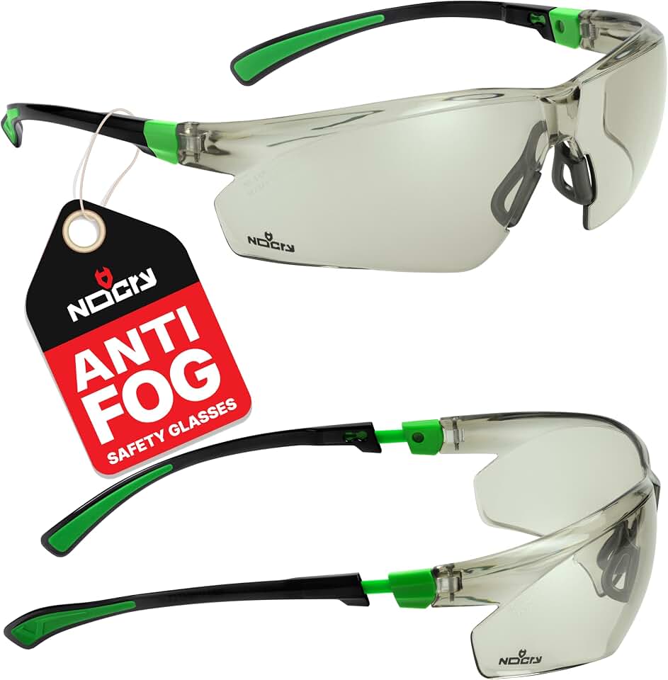NoCry Tinted Safety Glasses for Men and Women with Anti-Fog and Scratch Resistant Wrap-Around Lenses — Adjustable Temples and Nose Pads — 100% UV Resistant, ANSI Z87.1 Certified Protective Eyewear