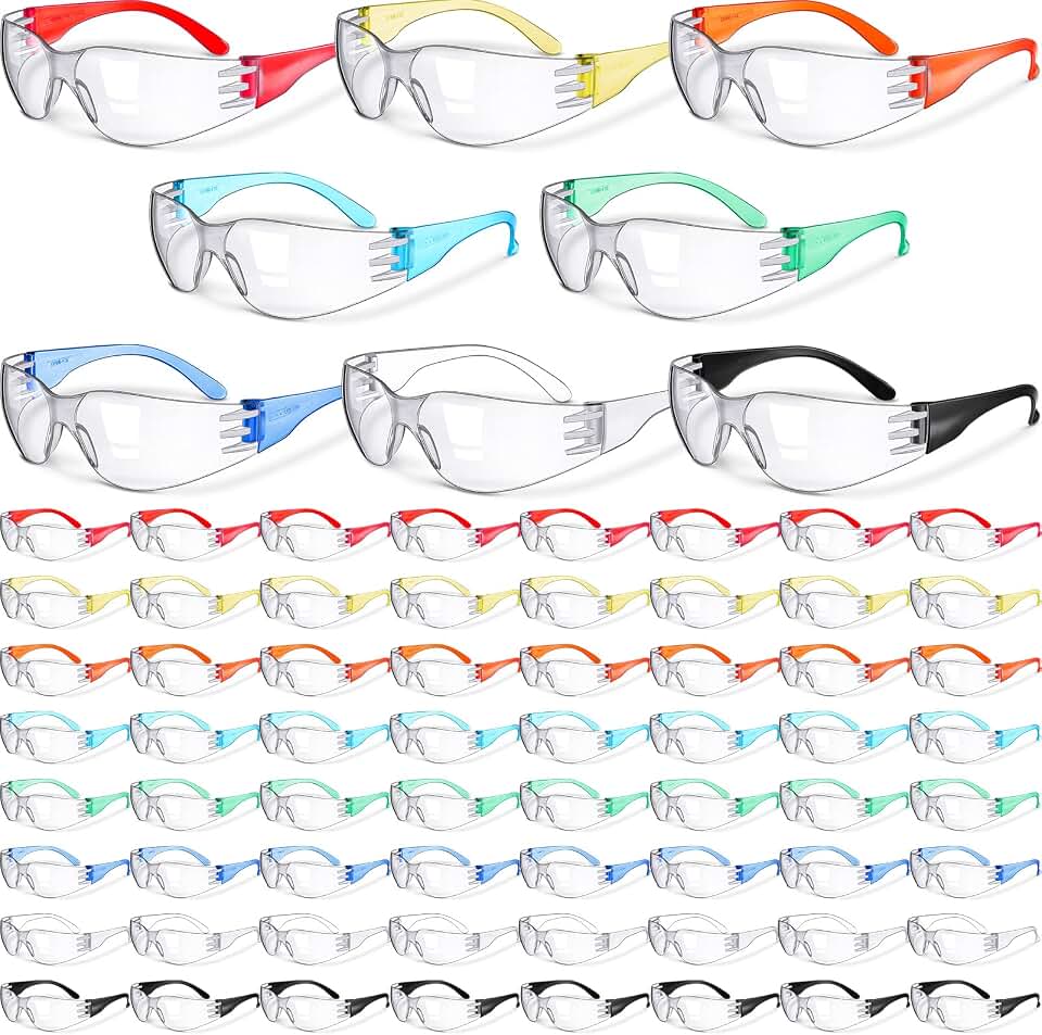 64 Pair Safety Glasses Bulk Clear Anti Fog Scratch Protect Eyewear Goggle | Clear Safety Glasses for Man Woman Adult Scratch Impact ResistantLensTemple Wrap Eye Protection Lab Shooting Construction