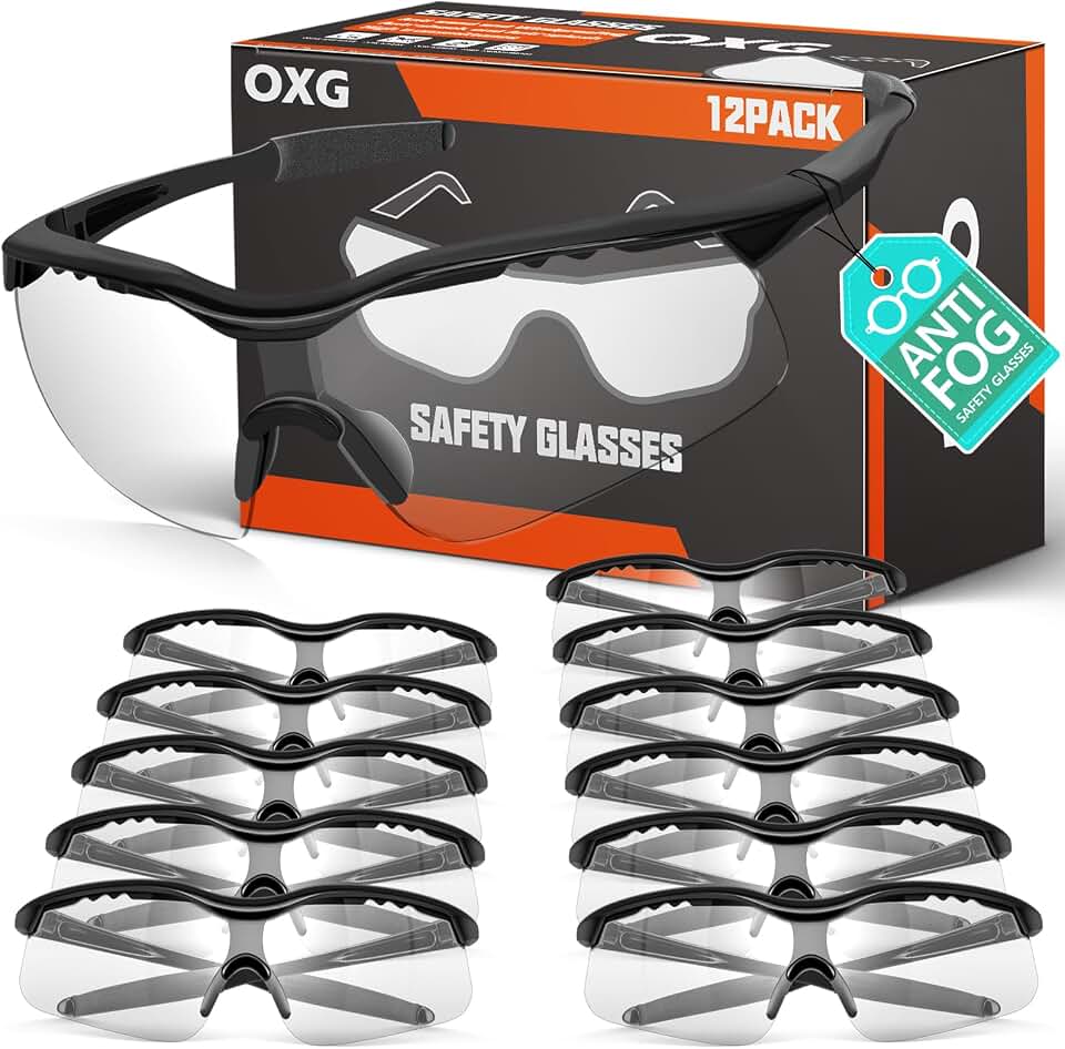 OXG 12 Pack Anti Fog Safety Glasses for Men, ANSI Z87.1 Protective Eyewear | UV Protection, Scratch Resistant, Impact Resistant, Eye Protection for Work