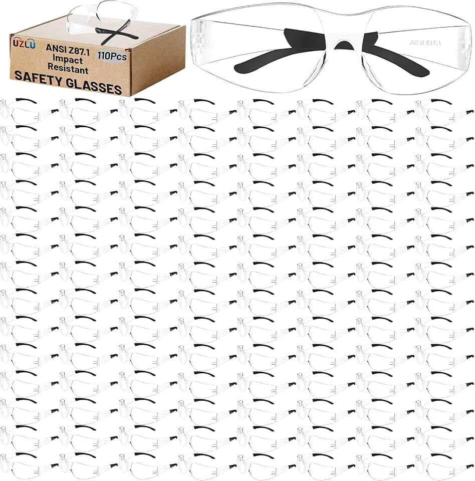 110 PCS Clear Safety Glasses Bulk for Men Women ANSI Z87.1 Safety Goggles | Impact and Scratch Resistant Protective Eyewear, Lightweight, Polycarbonate Safety Sunglasses for Work, Lab, Construction