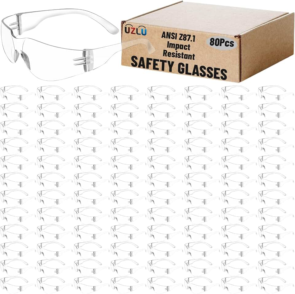 80 PCS Safety Glasses Bulk Unisex, Clear Safety Goggles with ANSI Z87.1 | Anti-Impact Goggles Scratch Resistant Lens Eyewear, Ploycarbonate Safety Sunglasses for Construction Lab Work Outdoor