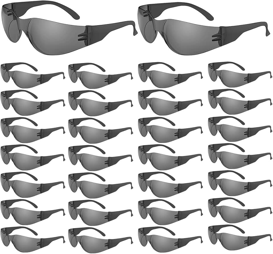 WFEANG 30 Pack Smoke Safety Glasses for Men Women, ANSI Z87.1 Work Glasses | Anti Scratch, Impact Resistant, Smoke Lenses, In Bulk, Lightweight, Lab DIY, Indoor/Outdoor, Wraparound, One Size