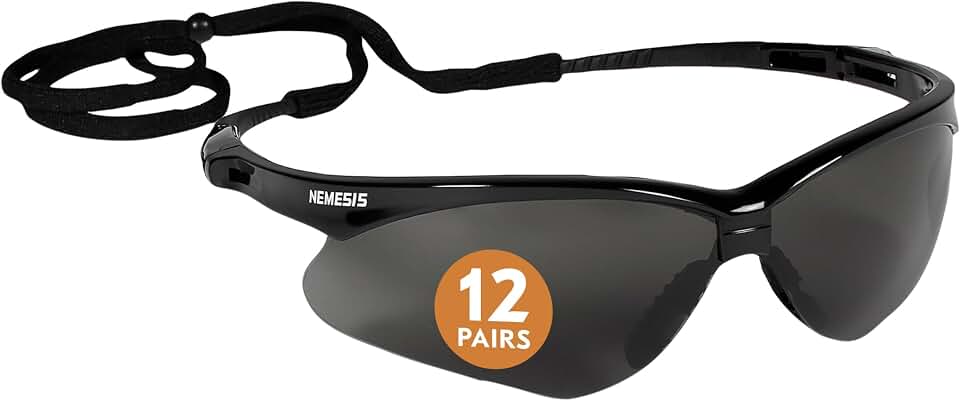 KleenGuard™ V30 Nemesis™ Safety Glasses (22475), with Anti-Fog Coating, Smoke Lenses, Black Frame, Unisex Sunglasses for Men and Women (Pack of 12)