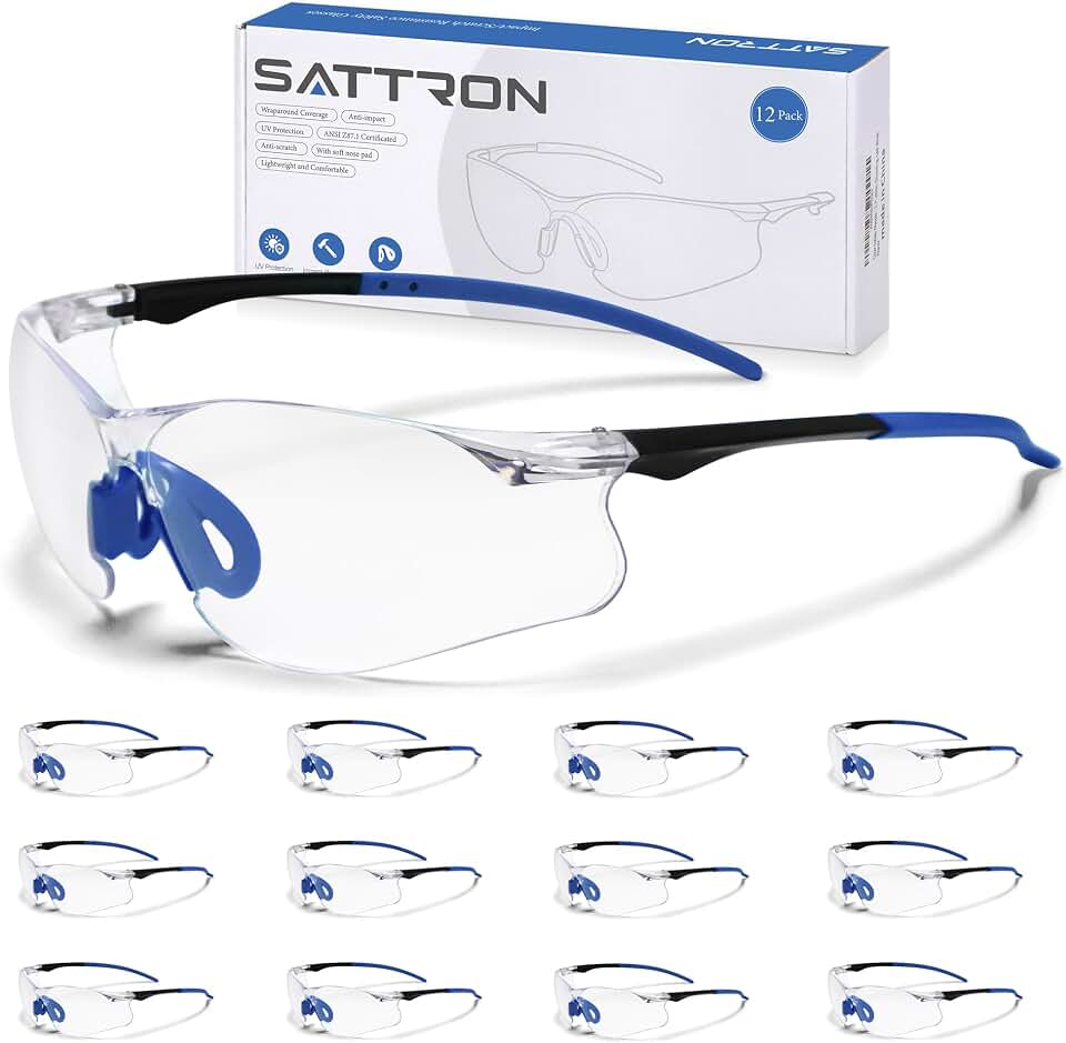 Clear Safety Glasses 12 Pack, Protective Eyewear UV Protection ANSI Z87.1, Safety Goggles Scratch &amp; Impact Resistant, Eye Protection with Nose Pads for Men &amp; Women Construction, Shooting, Lab Work
