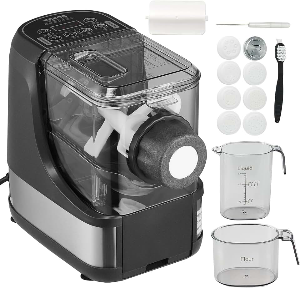 VEVOR Electric Pasta Maker, 150W Automatic Noodle Maker Machine with 8 Pasta Shapes, 4 Intelligent Modes, 500g Flour Capacity Pasta Maker Machine with Measuring Cups, Cleaning Brush for Home Kitchen
