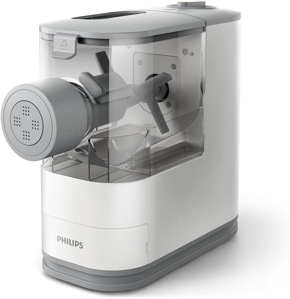 Philips Kitchen Appliances Compact Pasta and Noodle Maker, Viva Collection, Comes with 3 Default Classic Pasta Shaping Discs, Fully Automatic, Recipe Book, Small, White (HR2370/05)
