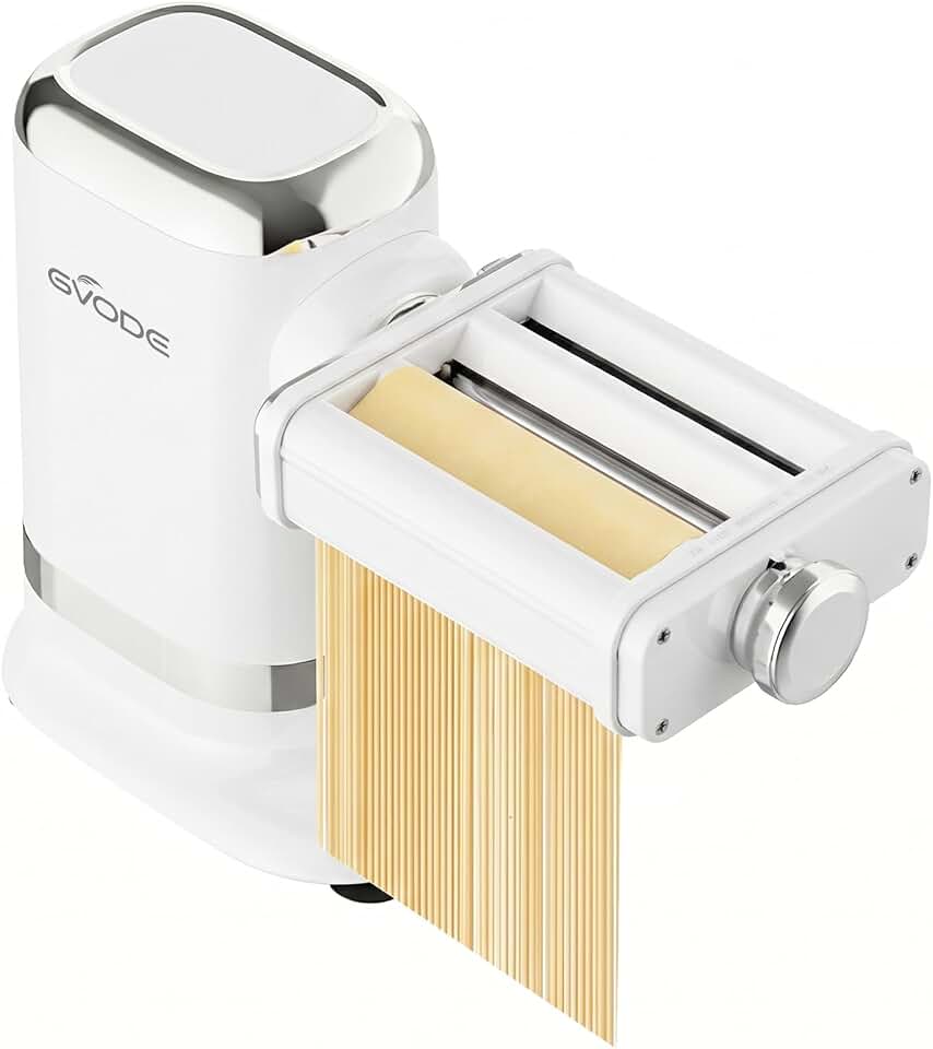 GVODE Electric Pasta Maker Machine, 3-in-1 Pasta Roller &amp; Cutter Set, White | Adjustable Thickness Settings for Fresh Spaghetti, Fettuccine, Lasagna Sheets with Compact Storage and Easy Cleanup