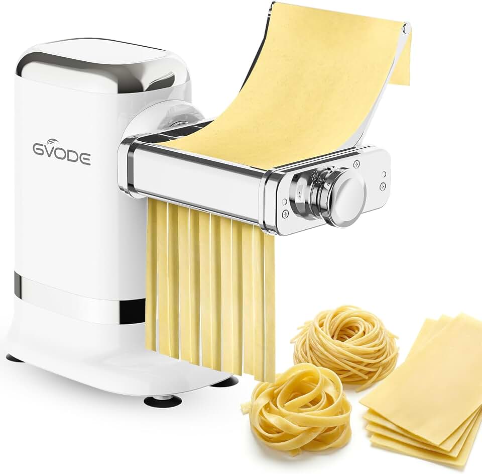 GVODE Electric Pasta Maker Machine, 3-in-1 Roller &amp; Cutter, 700W | 8 Thickness Settings (0.4–2 mm), Stainless Steel Sheet Roller, Fettuccine &amp; Spaghetti Cutters, 2 Speeds, Reverse &amp; Brush
