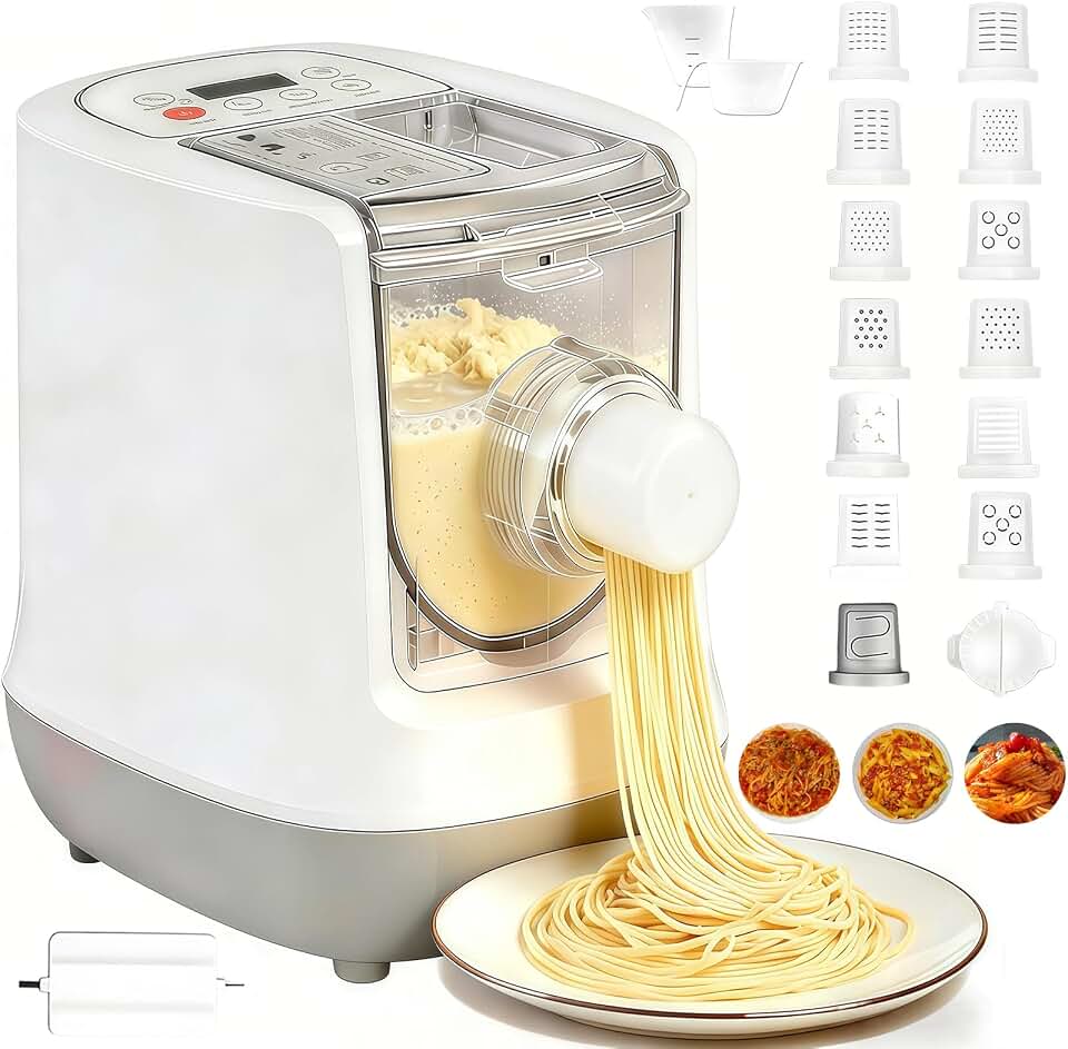 Electric Pasta Maker, Automatic Pasta Maker Machine with 13 Types Shapes | 650g Flour Capacity Electric Noodle Machine, Automatic Pasta Maker for Spaghetti, Fettucine and Macaroni, Easy to Clean