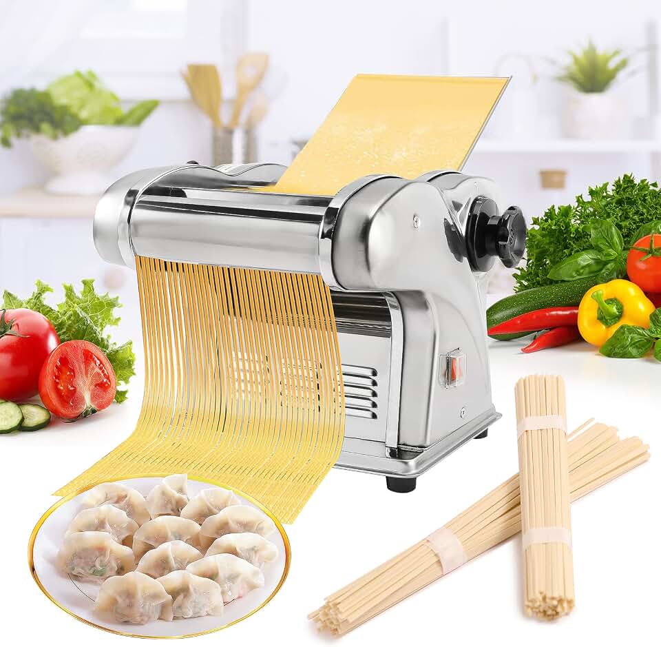 WICHEMI Electric Pasta Maker Machine 3 IN 1 Dough Spaghetti Pasta Roller | Stainless Steel, 135W Automatic Pasta Machine, Making 2.5mm Round Noodle, 4mm/9mm Flat Noodle, For Home Family Restaurant Use