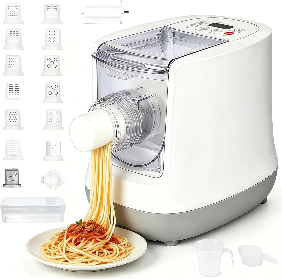 Electric Pasta Maker, 260W Automatic Pasta Maker Machine, Noodle Maker | Automatic Noodle Maker Machine with 13 Shape Discs Including Wrapper, for Spaghetti, Fettuccine, Macaroni, Dumpling Skins