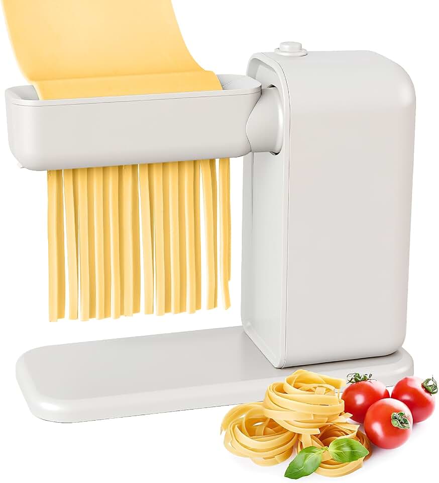 Electric Pasta Maker, Roller &amp; 2 Cutters Pasta Maker Machine, White | Pasta Maker with Pasta Sheet Roller, Spaghetti &amp; Fettuccine Cutter, Electric Noodle Maker Includes Cleaning Brush &amp; Dough Bag