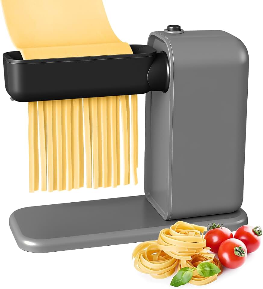Electric Pasta Maker, Roller &amp; 2 Cutters Pasta Maker Machine, Gray | Pasta Maker with Pasta Sheet Roller, Spaghetti &amp; Fettuccine Cutter, Electric Noodle Maker Includes Cleaning Brush &amp; Dough Bag
