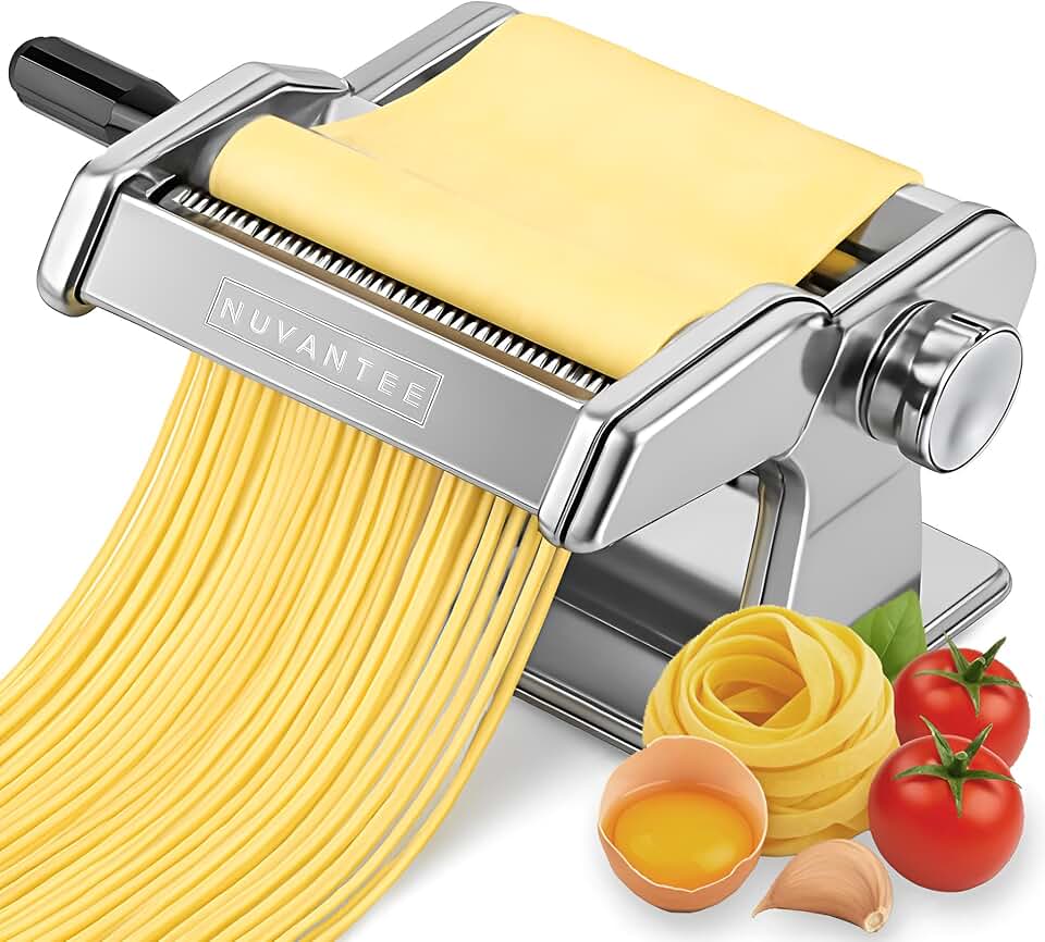 Nuvantee Pasta Maker with Adjustable Thickness Settings - 3 in 1 Noodle Maker with Rollers &amp; 2 Width Cutters for Fresh Spaghetti, Fettuccini, Lasagna, Dumplings &amp; More