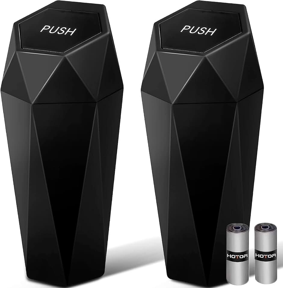 HOTOR Car Trash Can with Lid, Leakproof, Black, 2 Pack | Car Accessories for Interior, Garbage Can with 30 Attached Trash Bags, Multipurpose Organizer and Storage for Home &amp; Office