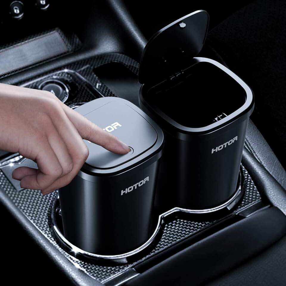 HOTOR Car Trash Can with Lid, 30 Trash Bags, Black, 2-Pack | Multipurpose Car Trash Cup and Garbage Can for Car, Office &amp; Home, Suitable for Various Daily Storage and Disposal Needs
