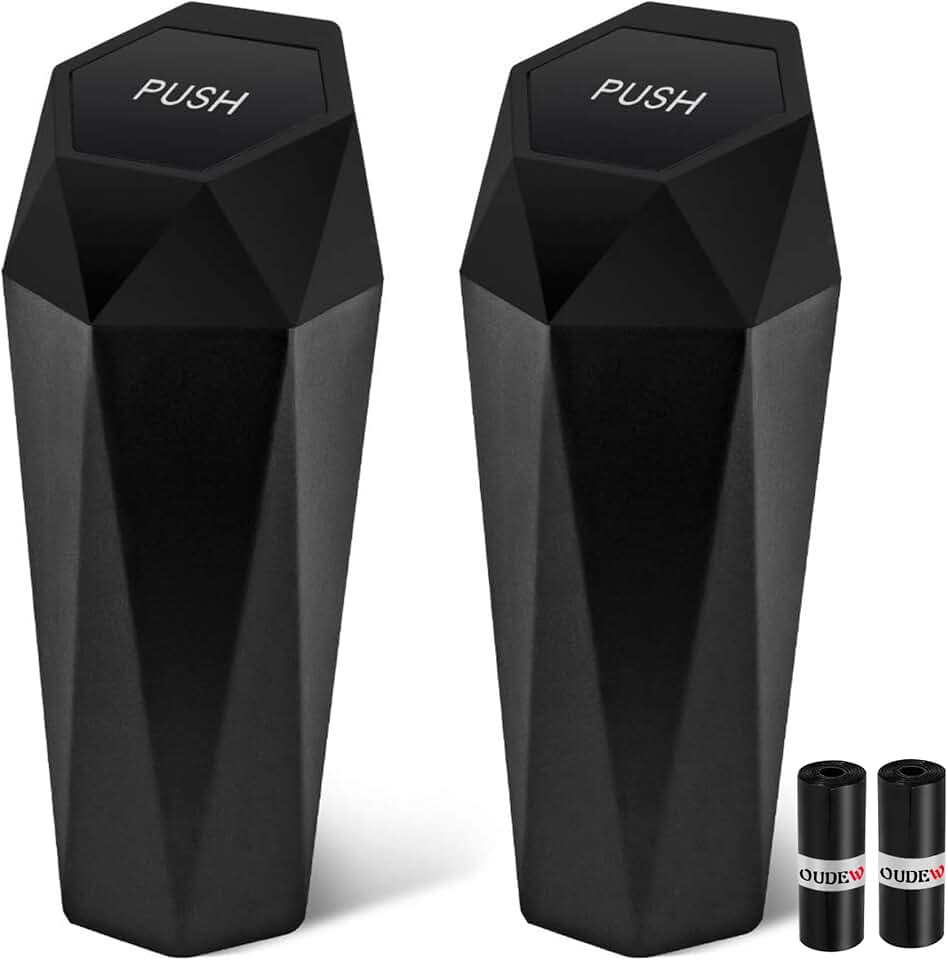 Car Trash Can with Lid, Leakproof, 30 Trash Bags, Black, 2 Pack | Small Garbage Can for Car, Car Accessories for Interior, Multipurpose Organizers and Storage Solutions for Home, Office