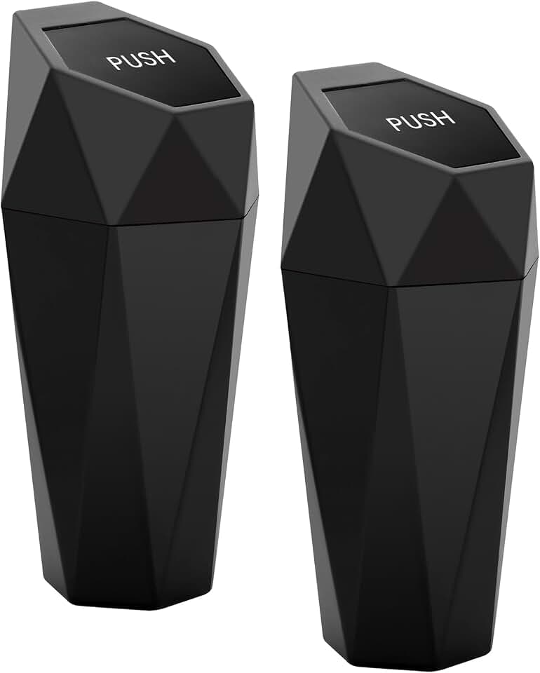 Ginsco 2 Pack Car Trash Can with Lid, Cup Holder Garbage Can for Car, Garbage Bin Cars Accessories for Interior, Leakproof Small Trash Bin, Mini Trash Can for Cars, Home, Bedroom, Office (Black)